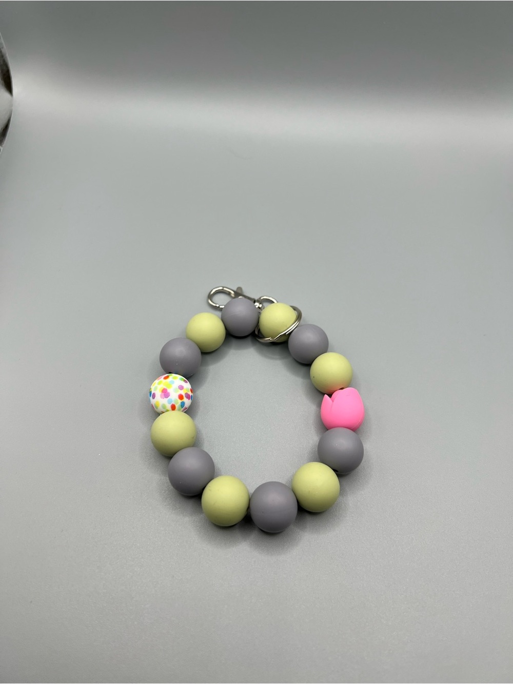 Beaded Silicone Bracelet with Pink Accent - Handmade - K0233C